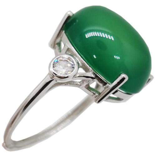 Colife 옥반지 10ct 12mm x 16mm 100% Natural Green Chalcedony Ring 925 Silver Chalcedony Jewelry 18K Gol