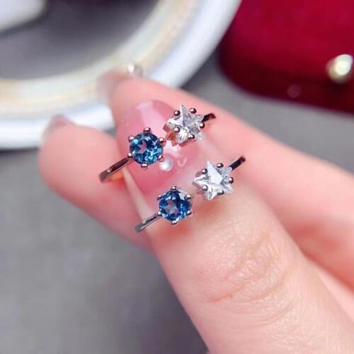 Colife 토파즈 반지 Fashion Silver Open Ring for Young Girl 4mm VVS Grade Natural Topaz Silver Ring Solid