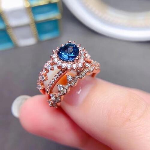 Colife 토파즈 반지 Baroque Style Silver Heart Gemstone Ring 6mm VVS Grade Natural Topaz Ring 18K Gold Pla