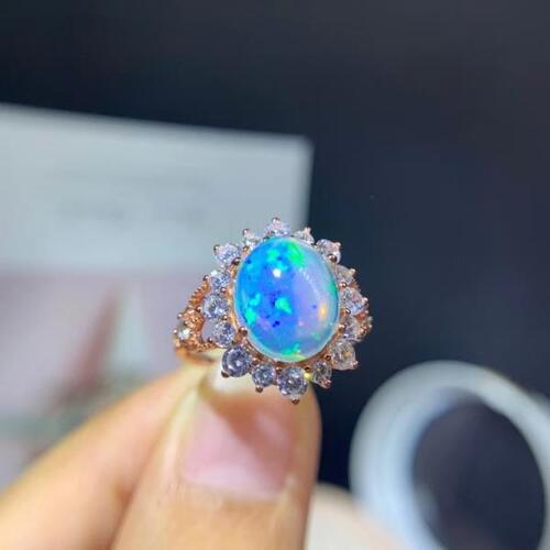 Colife 오팔 반지 Luxury Silver Opal Ring 9mm x 11mm 100% Natural Opal Silver Ring for Party 925 Silver W