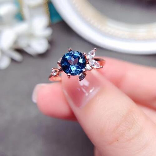 Colife 토파즈 반지 1ct VVS Grade London Blue Topaz Ring 100% Natural Topaz Silver Ring for Daily Wear 925