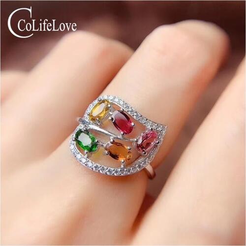 Colife 토르말린 반지 CoLife Jewelry 925 Silver Leaf Ring for Daily Wear 5 Pieces Natural Tourmaline Ring F