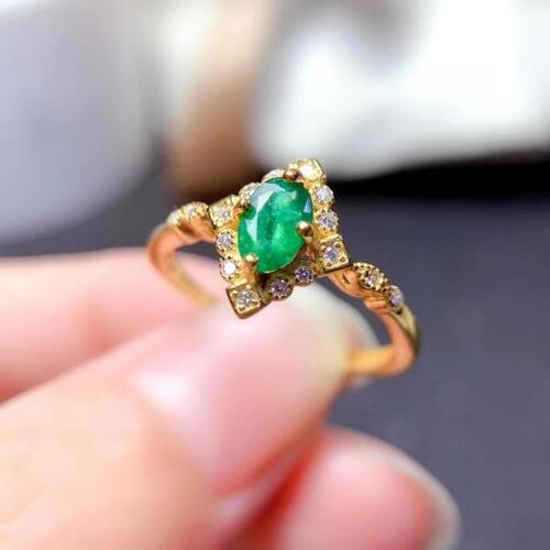 Colife 에메랄드 반지 Vintage Emerald Ring for Engagement 4mm x 6mm 100% Natural Emerald Silver Ring May Bi