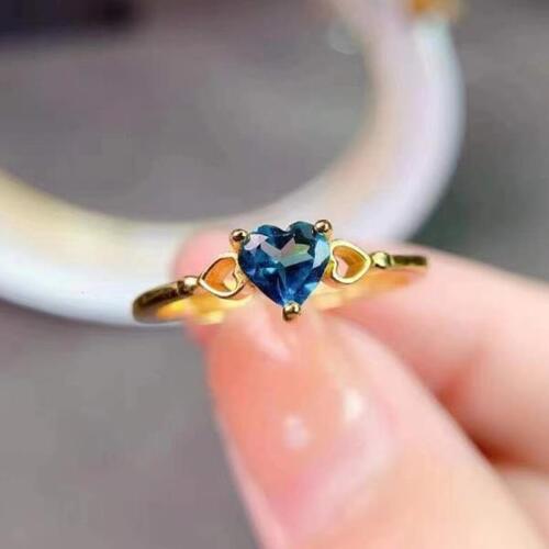 Colife 토파즈 반지 Classic Heart Gemstone Silver Ring for Engagement 5mm 100% Natural London Blue Topaz R