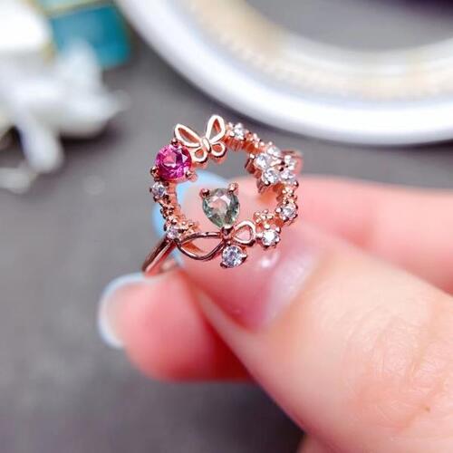 Colife 토르말린 반지 Design Style Silver Wreath Ring for Young Girl 100% Natural Tourmaline Ring 18K Gold