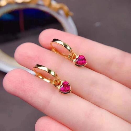 Colife 토파즈 귀걸이 Fashion Heart Gemstone Hoop Earrings for Young Girl 5mm VVS Grade Natural Pink Topaz