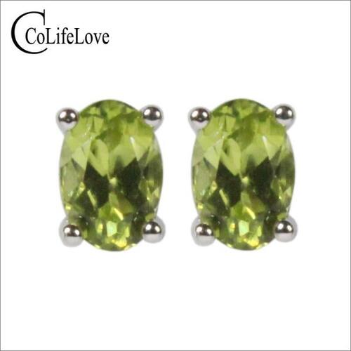 Colife 페리도트 귀걸이 CoLife Jewelry 100% Natural Peridot Stud Earrings for Daily Wear 4 x 6mm Peridot Sil
