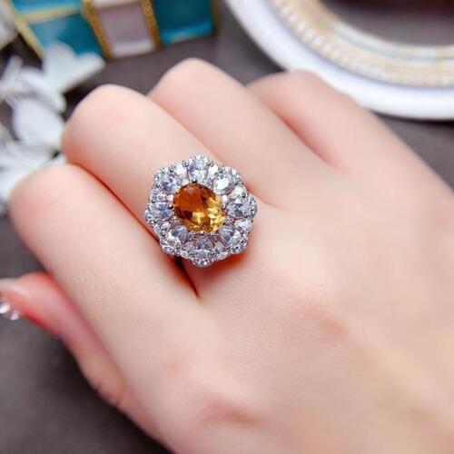 Colife 황수정 반지 Dazzling Silver Citrine Ring for Party 7mm x 9mm 2ct VVS Grade Natural Citrine Silver