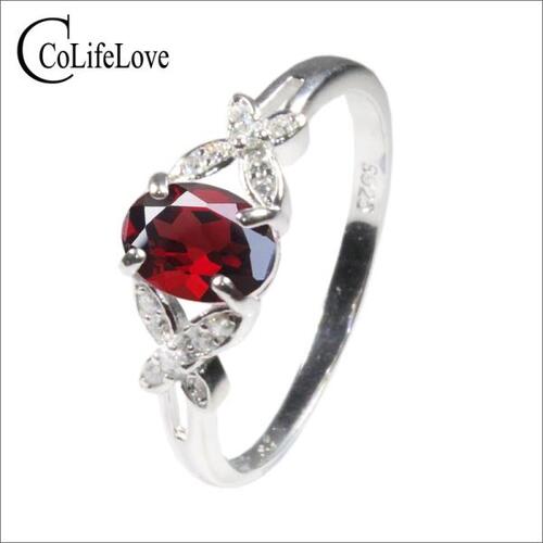 Colife 가넷 반지 0.7ct 5mm x 7mm Natural Garnet Ring for Daily Wear 925 Silver Garnet Jewelry