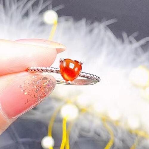 Colife 가넷 반지 Cabochon Heart Garnet Ring 6mm VVS Grade Natural Garnet Silver Ring 925 Silver Garnet J