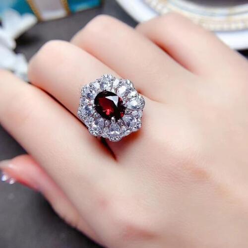 Colife 가넷 반지 Luxury Garnet Silver Ring for Party 2ct 7mm x 9mm 100% Natural Garnet Ring Solid 925 Si