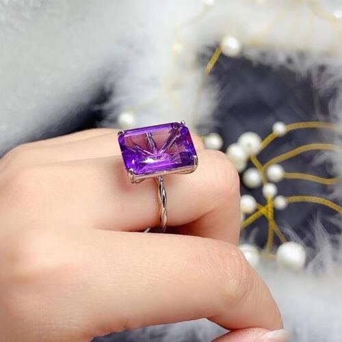 Colife 자수정 반지 Luxury Amethyst Ring for Party 6ct 10mm x 14mm Natural Amethyst Silver Ring 18K Gold P
