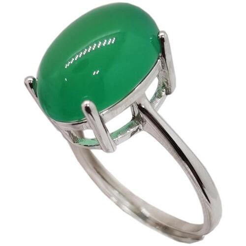 Colife 옥반지 Simple 4 Prongs Gemstone Ring for Daily Wear 6ct 10 x 14mm Natural Chalcedony Ring 925 Si