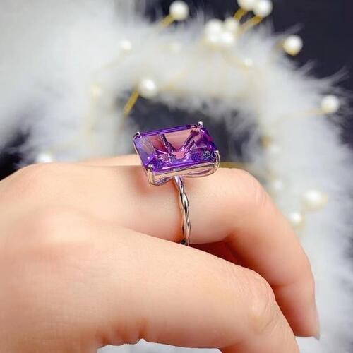 Colife 자수정 반지 12mm x 16mm 10ct VVS Grade Natural Amethyst Silver Ring for Party Simple 925 Silver Am