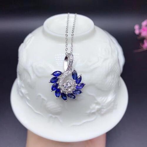 Colife 사파이어 목걸이 Fashion Silver Sapphire Necklace Pendant for Daily Wear 2.5mmx5mm 100% Natural Sapph