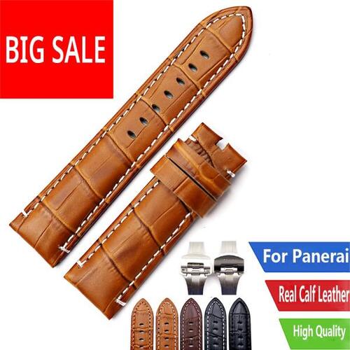 CARLYWET 22 24mm Leather VINTAGE Black Real Calf Crocodile Grain Thick Wrist Watch Band Belt Silver