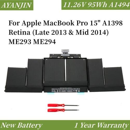 애플 맥북 프로 15 인치 A1398 용 노트북 배터리, 11.26V 95Wh 8440mAh A1494 레티나 2013 &amp;amp; Mid 2014 ME293 ME294