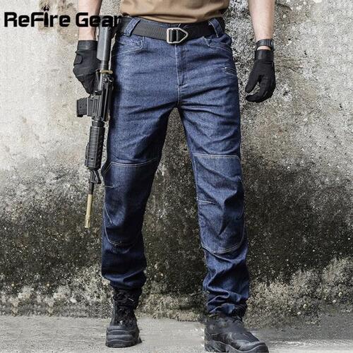 ReFire Gear 밀리터리 전투 남자 청바지용 특수 부대 플랙시블 SWAT 멀티 포켓 데님 면