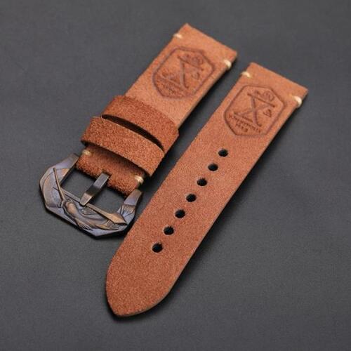 Hand-Made Suede Leather Watchband Suitable For Bronze Strap 20 22 24 26MM, Narwhal Buckle