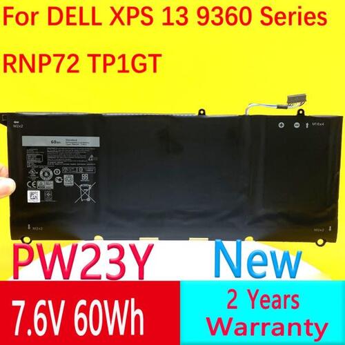 PW23Y 90V7W 교체용 새 노트북 배터리, 델 XPS 13 9360 9350 1 9343 RNP72 JD25G 시리즈 JHXPY TP1GT