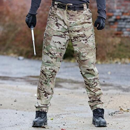 남자 전술 카모 카고 바지 하이킹 캠핑 SWAT 조거 신축성 멀티 포켓 방수 밀리터리