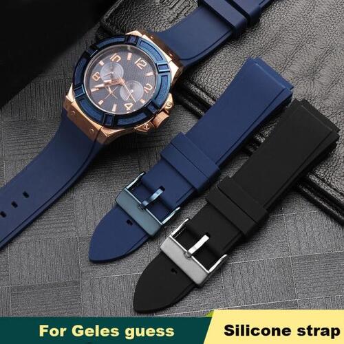Geles guess blue W0247G3 실리콘 팔찌를 남성을 가진 올린 입 시계