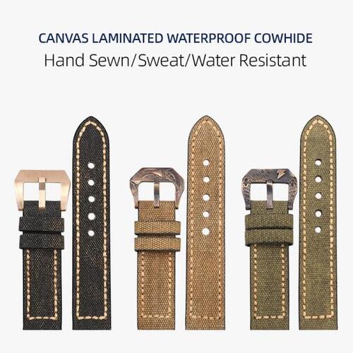 Canvas Laminated Leather Watchband 20 22 24 26mm for PAM111 441 Bronze Accessories Cusn8 Buckle, Men