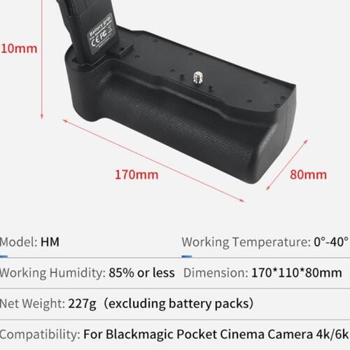 Blackmagic 포켓 시네마 카메라 용 수직 배터리 그립 홀더, BMPCC 4K/6K