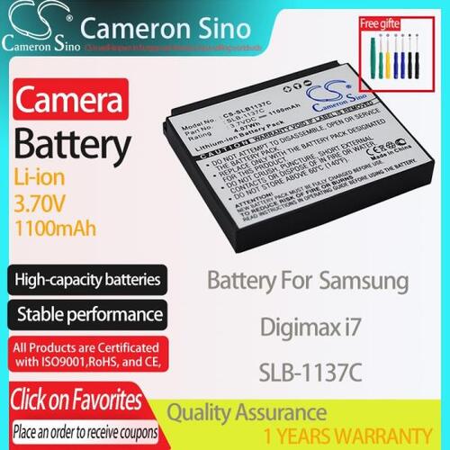 CameronSino 배터리 삼성 디지맥스 i7 디지털 카메라 배터리 1100mAh 3.70V 리튬 이온 블랙