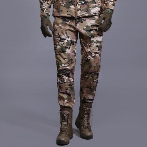 남자 전술 소프트 쉘 방수 카모 바지밀리터리 카고 캐주얼 따뜻한 플리스
