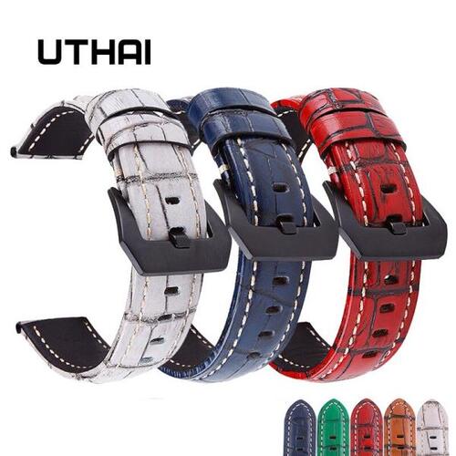 UTHAI-천연가죽 스트랩 P17, 20mm/22mm/24mm, 26mm, 클래식 레트로 시계 밴드