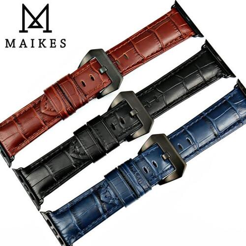 MAIKES 시계 액세서리 천연가죽 스트랩 애플 밴드 시리즈 7 6 5 SE 아이워치 45mm