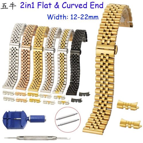 2IN1 FLAT CURVED END SEMICIRCLE SOLID STAINLESS STEEL WATCH BAND 12 13 14 16MM 17 18 19 20MM 21 22MM