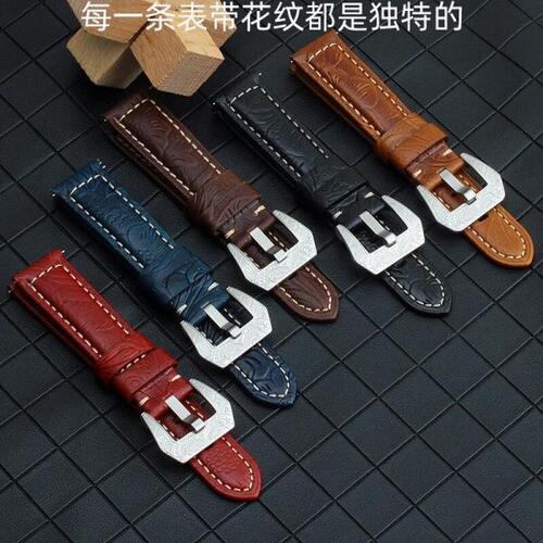 Hand-stitched  Luxury Carving Skin Real Leather Watchband Vintage Porous Watch Strap Handmade Blue W